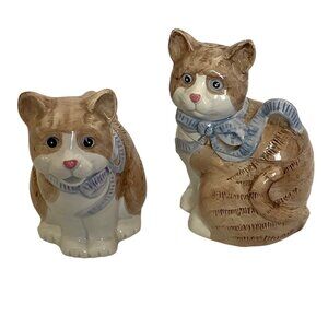 Vtg Kitty Cat Creamer & Sugar Bowl Set Cargo Express 4.5" x 4" Ceramic Whimsical